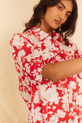 Red Floral Midi Dress