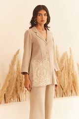 Beige Linen Coat Set