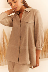 Beige Linen Shirt Set