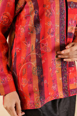 Pink-Red Striped Woolen Cape For Women- Inching India