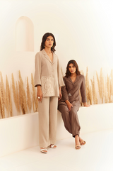 Beige Linen Coat Set