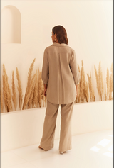 Beige Linen Patchwork Pants