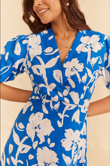 Blue Printed Floral Dress