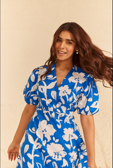 Blue Printed Floral Dress