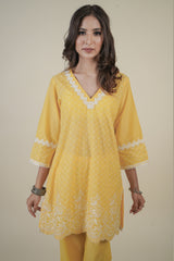 YELLOW EMBROIDERED KURTA