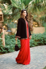 Black Velvet Cape with Embroidered Broders
