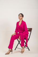 Flowy Hot Pink CO-Ord Set For Women-Inching India