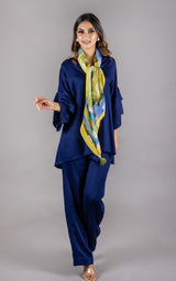 Flowy Navy Blue Co-ord Set with Scarf