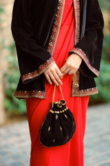 Black Velvet Cape with Embroidered Broders