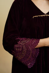 Wine Velvet Suit with Dupatta- Inching India