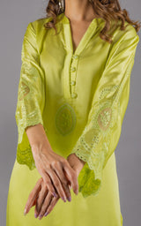 Flowy Lime Embroidered Suit Set -Inching India