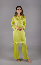 Flowy Lime Embroidered Suit Set -Inching India