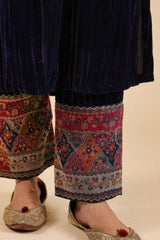 Navy Blue Crush Suit with Women Chanderi Dupatta - Inching India