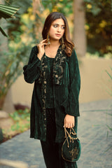 Bottle Green Velvet Cape Set
