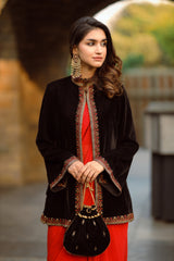 Black Velvet Cape with Embroidered Broders
