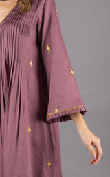 Onion Pink Embroidered Women's Suit Set with Embroidered Dupatta