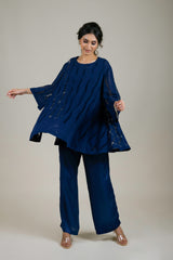 Navy Blue Cutwork Cape Set For Women -Inching India