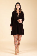 Brown Velvet Suit Set with Printed Dhoti for Women -Inching India