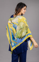 Flowy Navy Blue Co-ord Set with Scarf