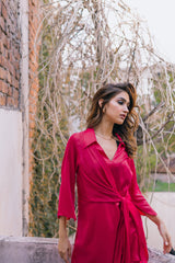 Flowy Hot Pink CO-Ord Set For Women-Inching India