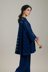 Navy Blue Cutwork Cape Set For Women -Inching India