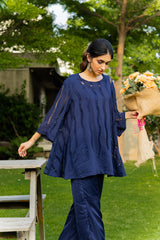 Navy Blue Cutwork Cape Set For Women -Inching India
