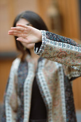 Black -Beige Woolen Cape For Women -Inching India