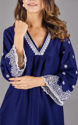 Navy Blue Women's Suit Set with Palazzos & Dupatta