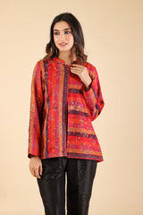 Pink-Red Striped Woolen Cape For Women- Inching India