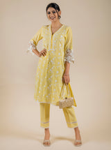 3D Embroidered Yellow Suit Set