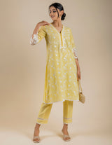 3D Embroidered Yellow Kurta