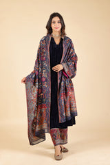 Navy Blue Crush Suit with Women Chanderi Dupatta - Inching India