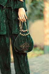 Bottle Green Velvet Cape Set