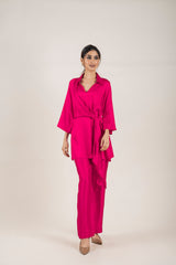 Flowy Hot Pink CO-Ord Set For Women-Inching India