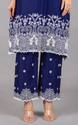 Navy Blue Women's Suit Set with Palazzos & Dupatta