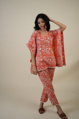 ORANGE JAIPUR PRINT KAFTAN SET