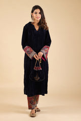 Navy Blue Crush Suit with Women Chanderi Dupatta - Inching India