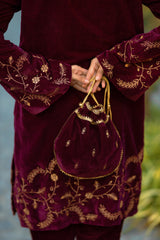 Wine Velvet Suit with Tulip Pants- Inching India