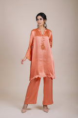 Coral Embroidered Suit Set