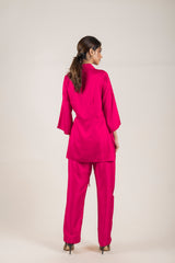 Flowy Hot Pink CO-Ord Set For Women-Inching India