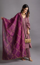 Onion Pink Embroidered Women's Suit Set with Embroidered Dupatta