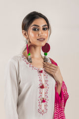 White Suit with Leheriya Dupatta- Inchingindia