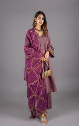 Onion Pink Embroidered Women's Suit Set with Embroidered Dupatta