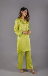 Flowy Lime Embroidered Suit Set -Inching India