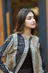 Black -Beige Woolen Cape For Women -Inching India