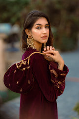 Wine Velvet Suit with Tulip Pants- Inching India