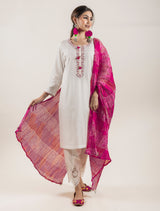 White Suit with Leheriya Dupatta- Inchingindia