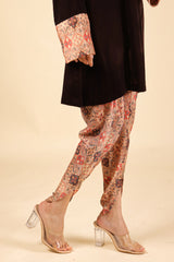 Brown Velvet Suit Set with Printed Dhoti for Women -Inching India