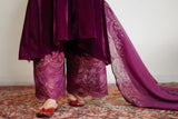 Wine Velvet Suit with Dupatta- Inching India