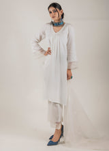 CREAM EMBROIDERED SUIT SET WITH ORGANZA DUPATTA